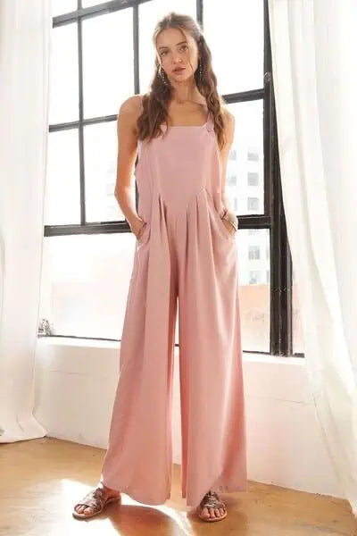 ADORA Square Neck Wide Leg Overalls with Pockets Bottoms