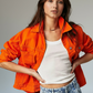 Daverri Button Up Long Sleeve Denim Jacket Orange