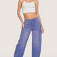 Zenana high rise barrel-leg cropped jeans in blue denim with wide-leg cut and rolled cuffs
