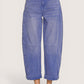 Zenana high-rise barrel-leg cropped jeans in blue denim, wide-leg rolled cuffs