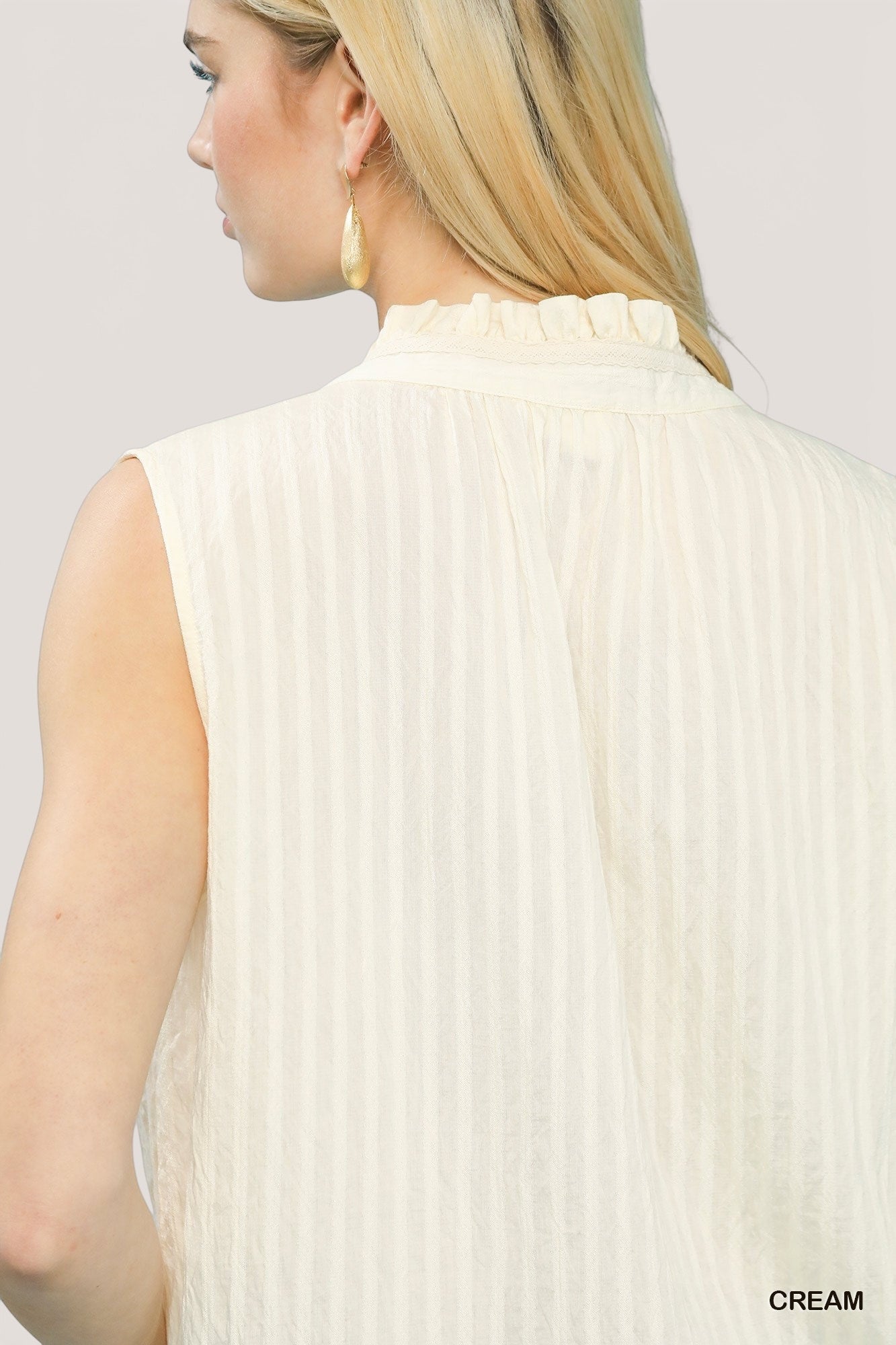 Umgee Sleeveless Textured Split Neck Top