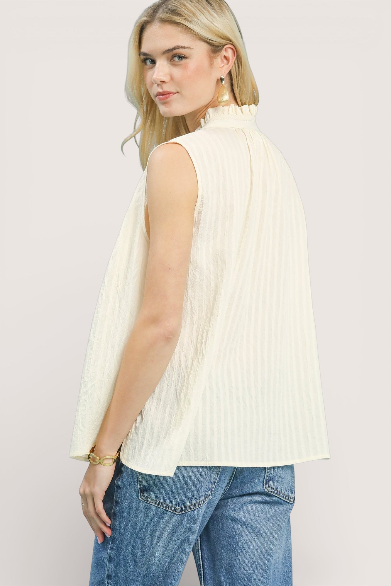 Umgee Sleeveless Textured Split Neck Top