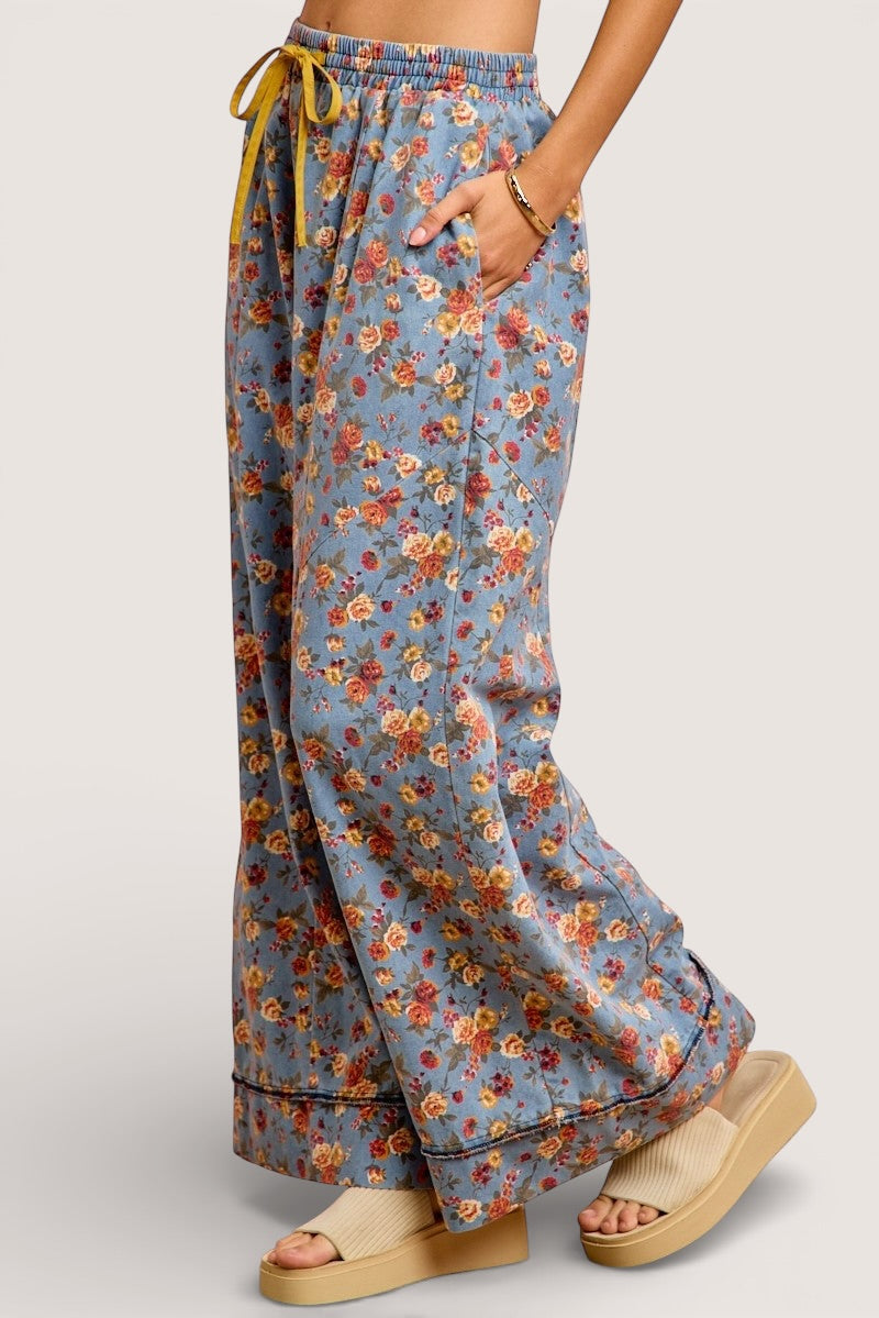 BiBi Floral Printed Drawstring Wide Pants