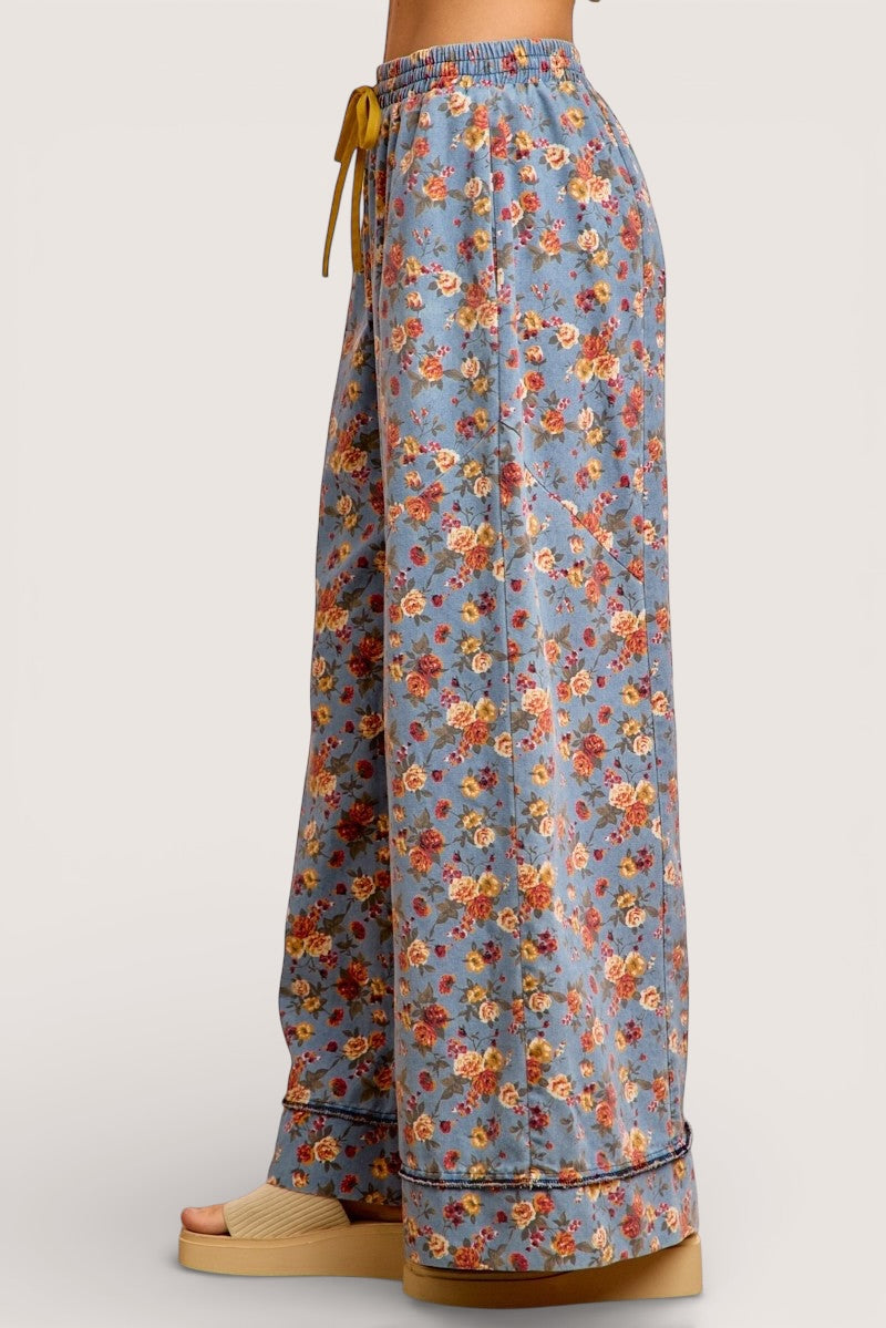 BiBi Floral Printed Drawstring Wide Pants