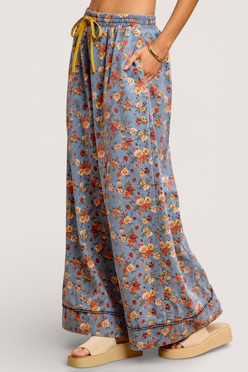 BiBi Floral Printed Drawstring Wide Pants