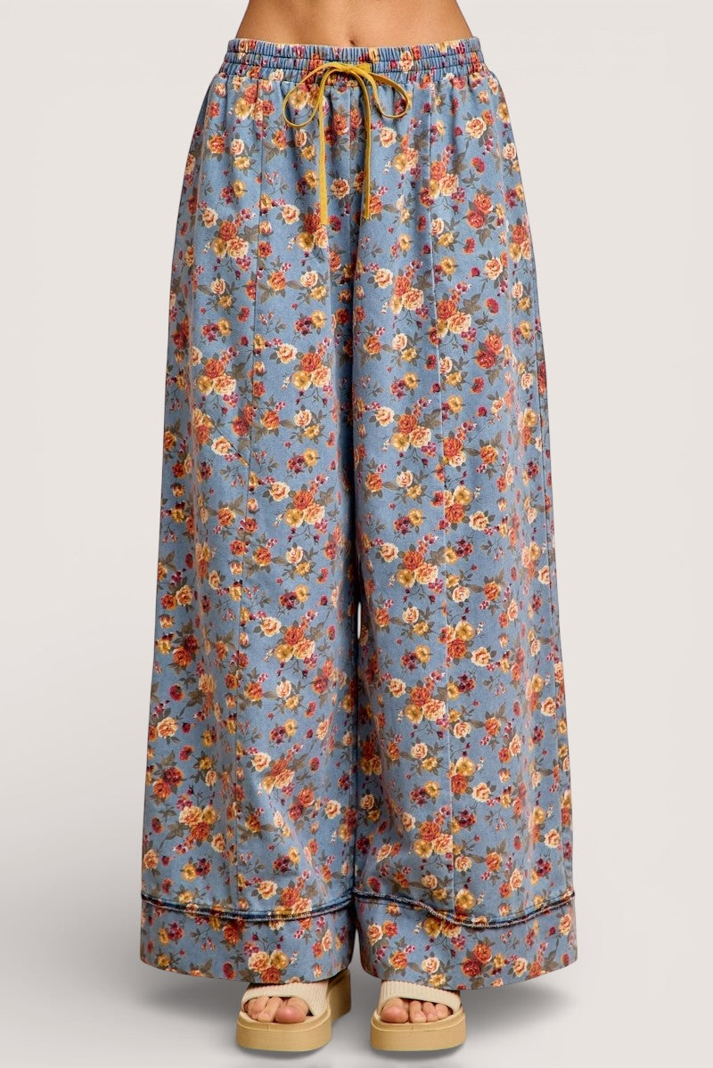 BiBi Floral Printed Drawstring Wide Pants