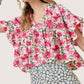 Daverri Floral Boxy Fit Ruffled Short Sleeve Blouse