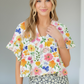 Daverri Floral Boxy Fit Ruffled Short Sleeve Blouse