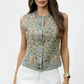 Daverri Floral Embroidered Sleeveless Denim Top