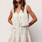 SO ME floral eyelet lace tie front vest top and tiered mini skirt set