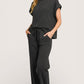 Zenana black cotton slub loungewear set with tee and wide-leg pants