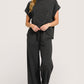 Zenana Cotton Slub black short-sleeve tee and wide-leg pants set