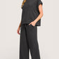 Zenana Cotton Slub black oversized t-shirt with rolled sleeves and wide-leg pants