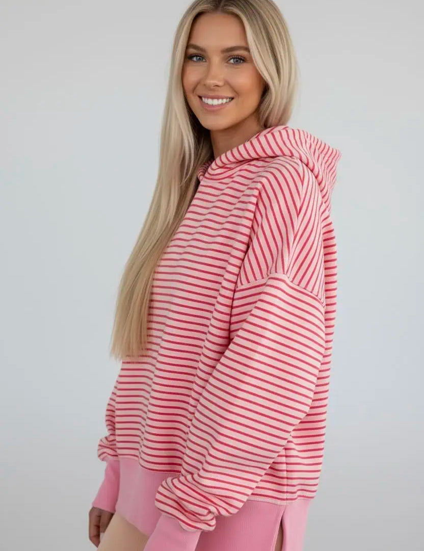 Striped Oversized Hoodie with Kangaroo Pocket | Hoodies Daverri Fashions