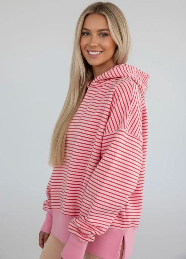 Striped Oversized Hoodie with Kangaroo Pocket | Hoodies Daverri Fashions