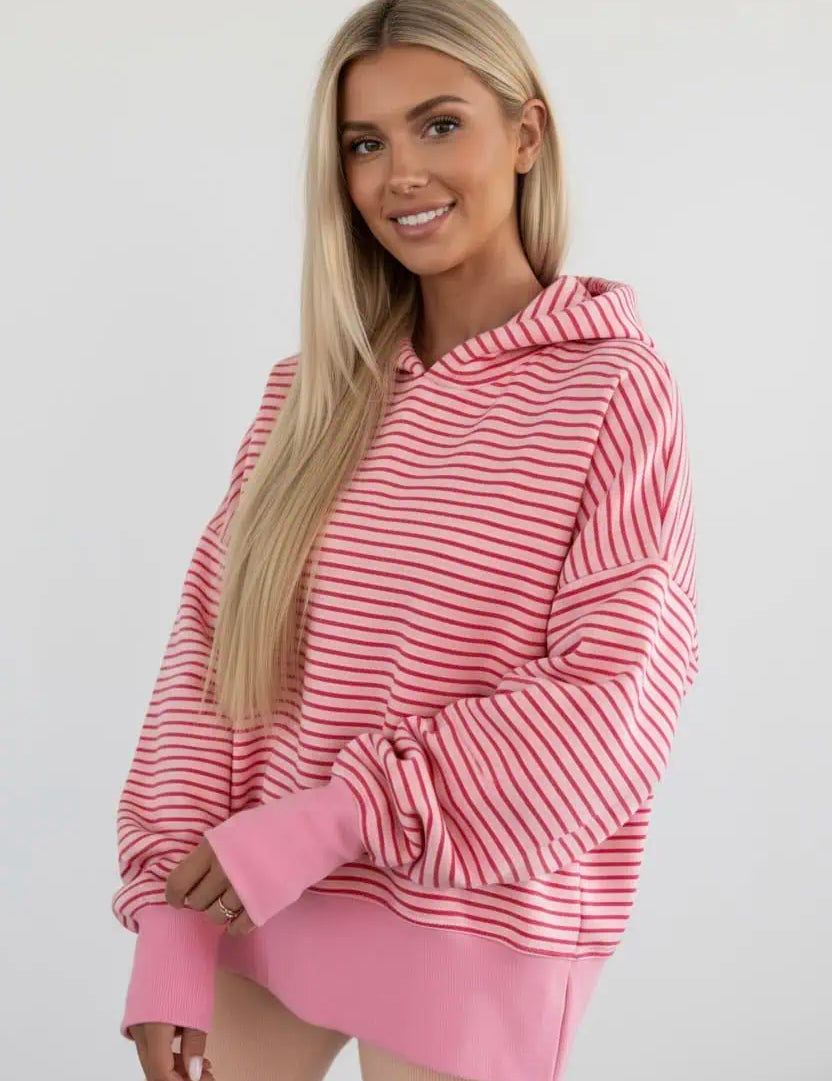 Striped Oversized Hoodie with Kangaroo Pocket | Hoodies Daverri Fashions