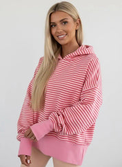 Striped Oversized Hoodie with Kangaroo Pocket | Hoodies Daverri Fashions