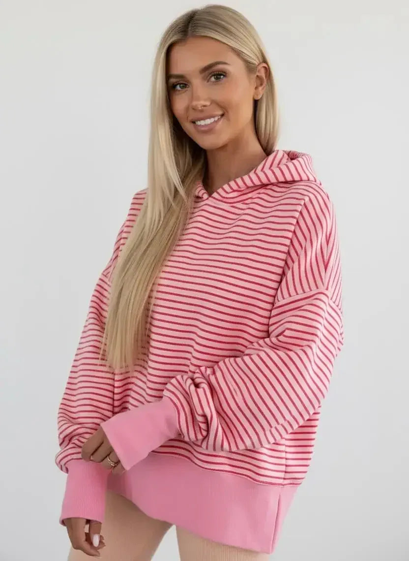 Striped Oversized Hoodie with Kangaroo Pocket - DAVERRI FASHIONS