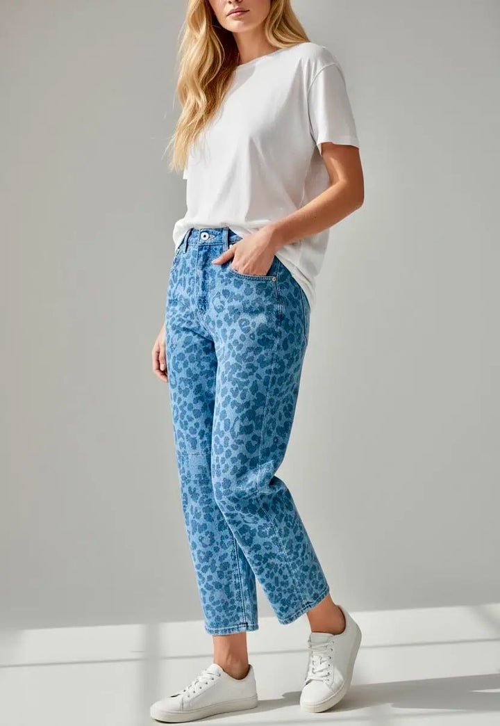 Leopard Print High-Waisted Relaxed Fit Jeans