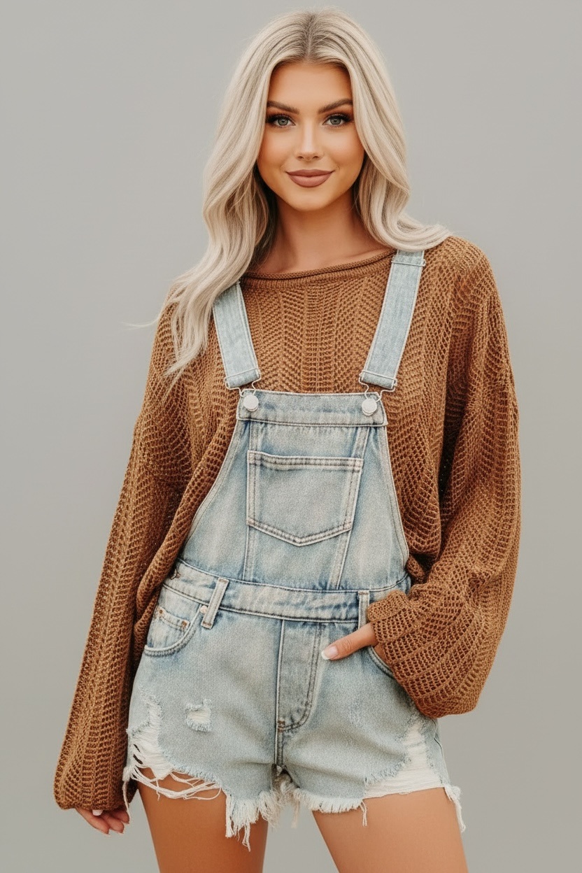 Daverri Distressed Denim Shortalls