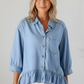 Daverri light blue chambray ruffled hem half sleeve blouse