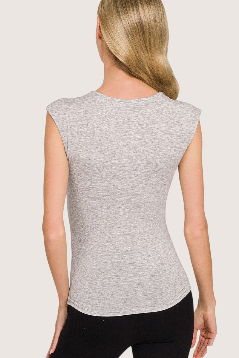 Zenana Double Layered Sleeveless Top in fitted heather gray with texture