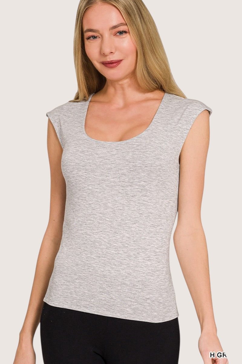 Zenana double layered heather gray sleeveless top square neckline