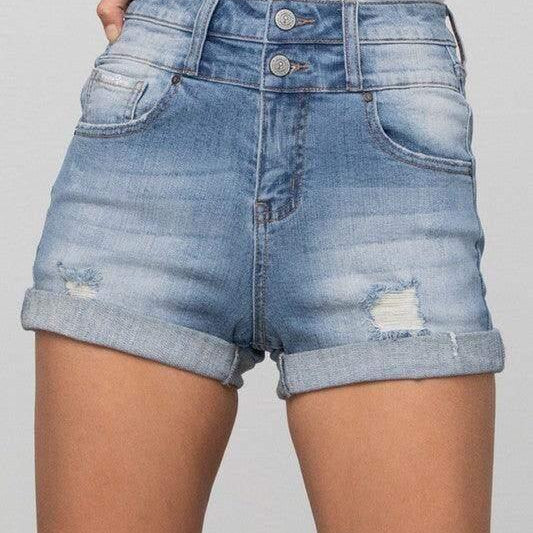 Double Waistband Denim Shorts Denim Shorts