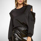 Satin Stretch Open Shoulder Sweatshirt - DAVERRI FASHIONS