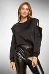 Satin Stretch Open Shoulder Sweatshirt - DAVERRI FASHIONS