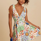 Daverri V-neck smocked waist printed mini dress with colorful patchwork