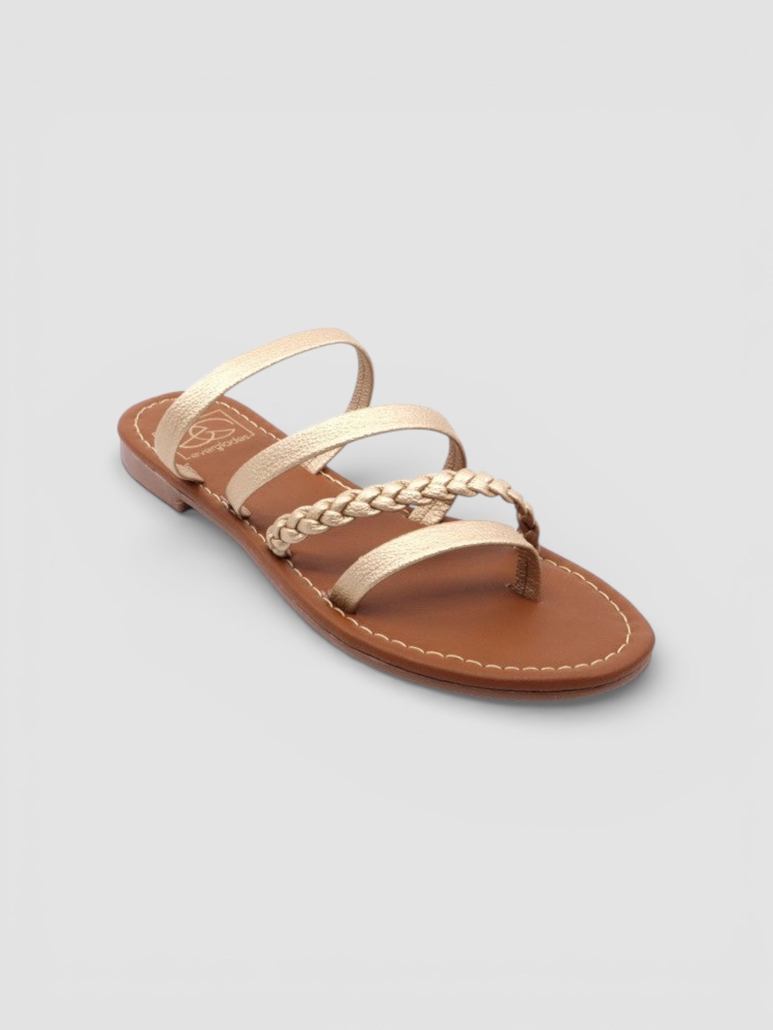 Gold-toned Braided Strappy Sandal with leather straps and brown sole