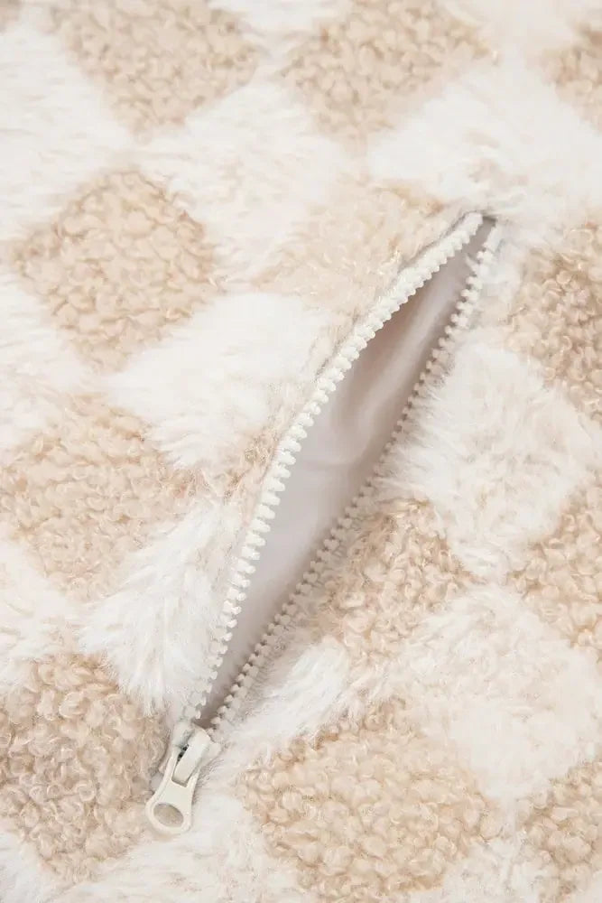 Checker Sherpa Corduroy Patchwork Zip Up Jacket - DAVERRI FASHIONS