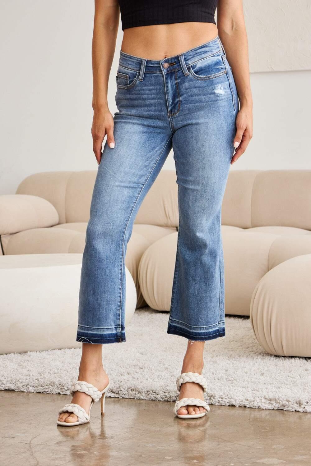 Judy Blue Full Size Release Hem Cropped Bootcut Jeans Jeans