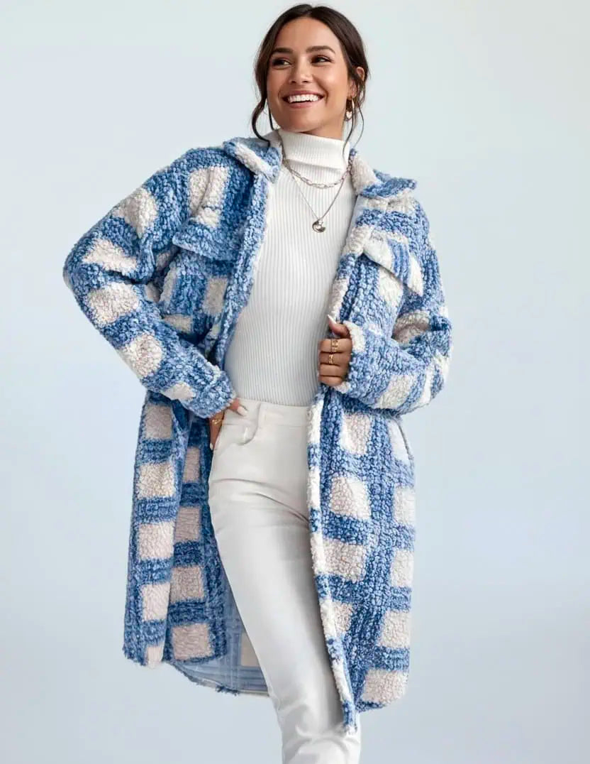 Plaid Button Up Long Sleeve Fleece Coat | Coats Daverri Fashions
