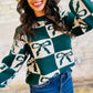 Checkered Bow Round Neck Casual Sweater - DAVERRI FASHIONS