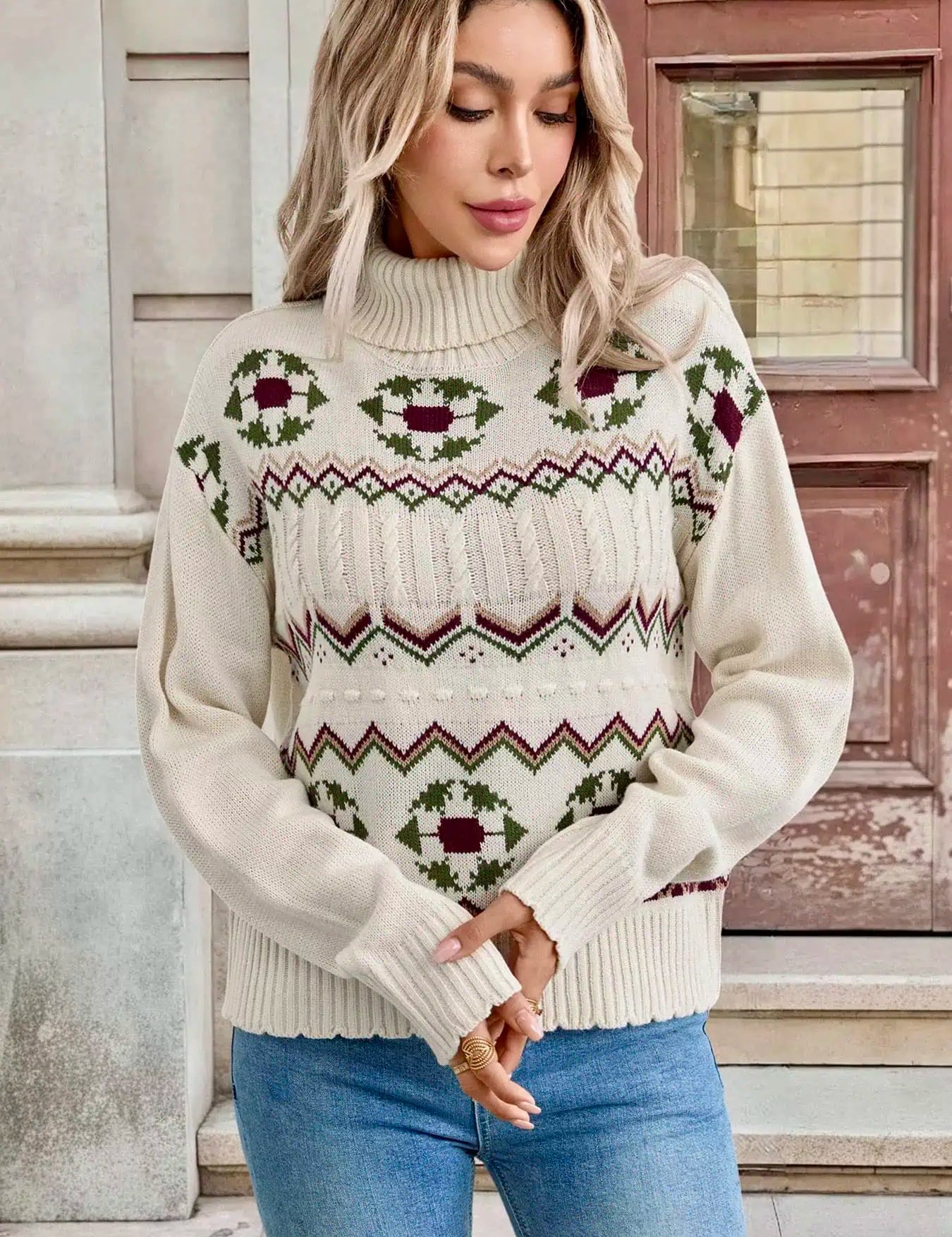 Cable Knit Turtleneck Sweater | Sweaters Daverri Fashions