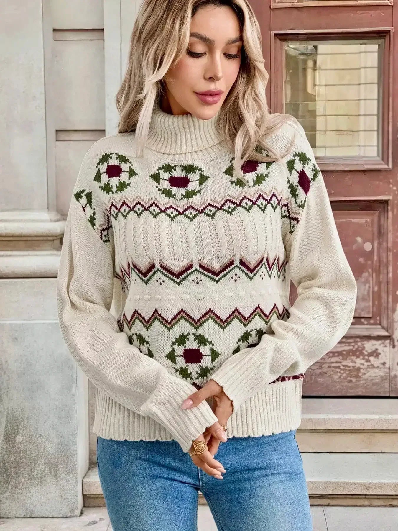 Daverri Fashions Cable Knit Turtleneck Sweater - DAVERRI FASHIONS