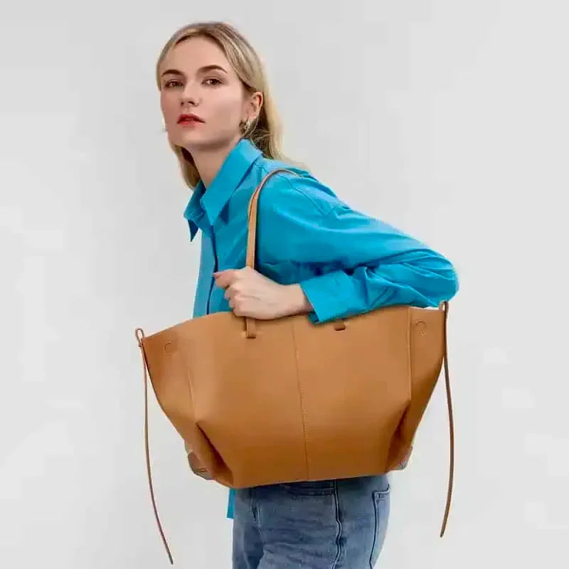 Vegan Leather Tote Bag - DAVERRI FASHIONS