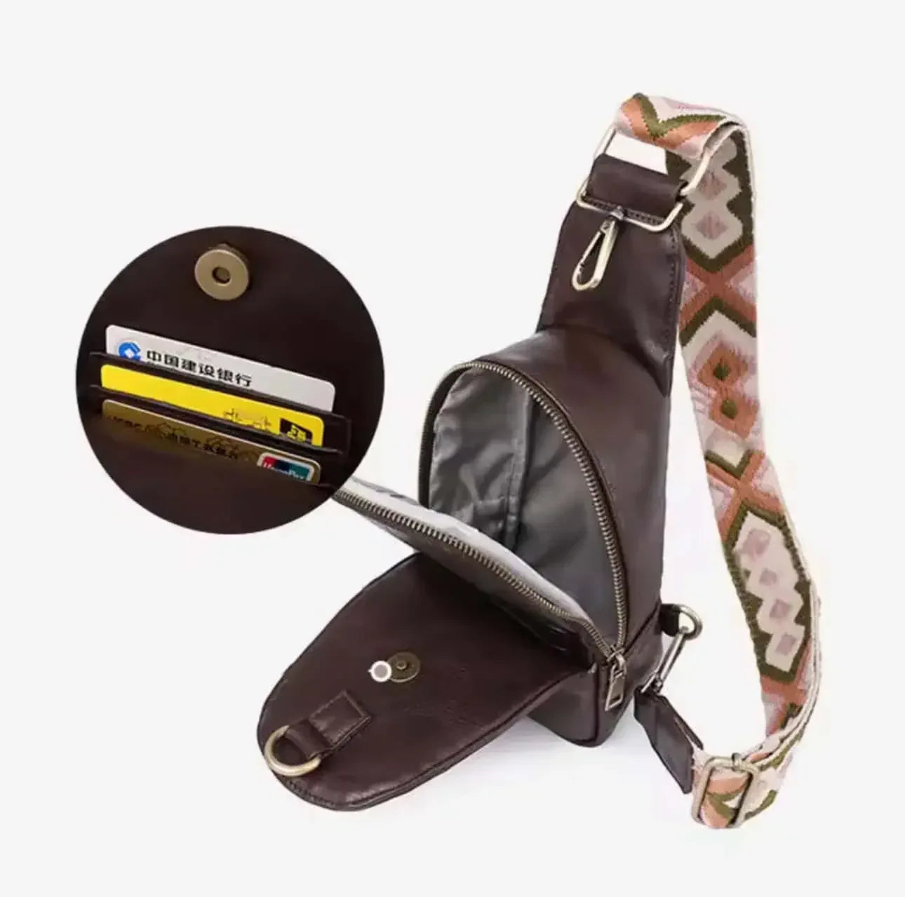 Abstract Pattern Adjustable Strap Vegan Leather Sling Bag - DAVERRI FASHIONS