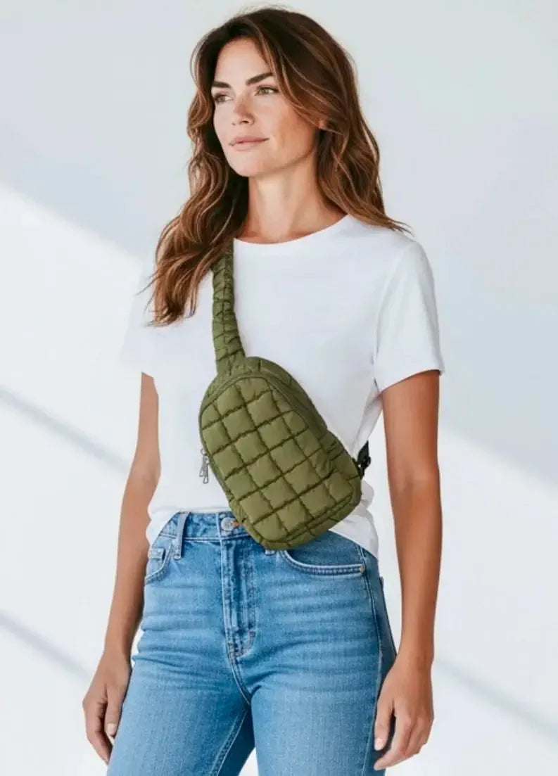 Quilted Nylon Crossbody Bag - DAVERRI FASHIONS