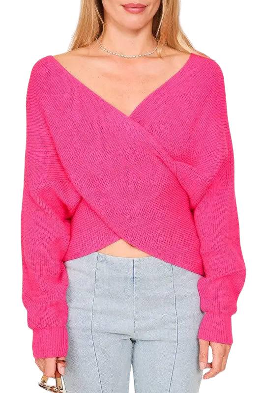 Cross over v neck cropped sweater Sweaters