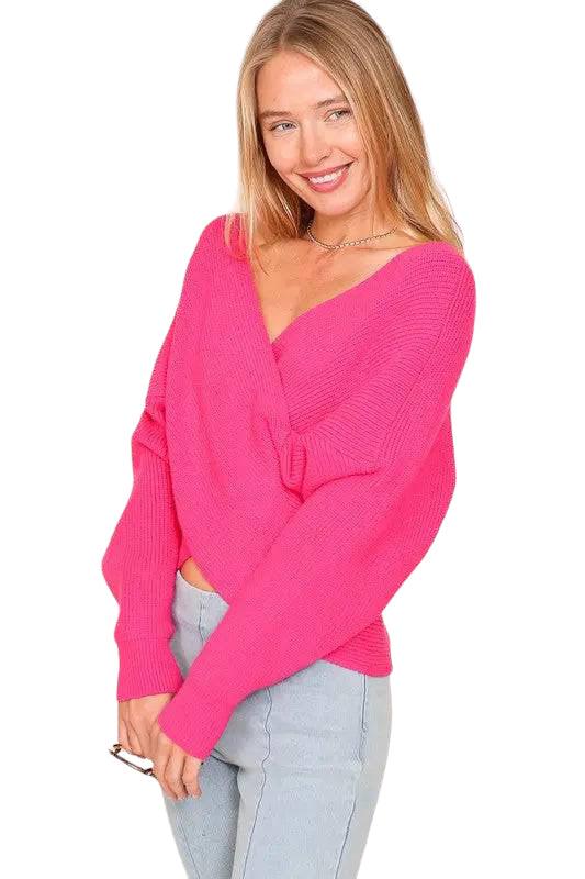 Cross over v neck cropped sweater Sweaters