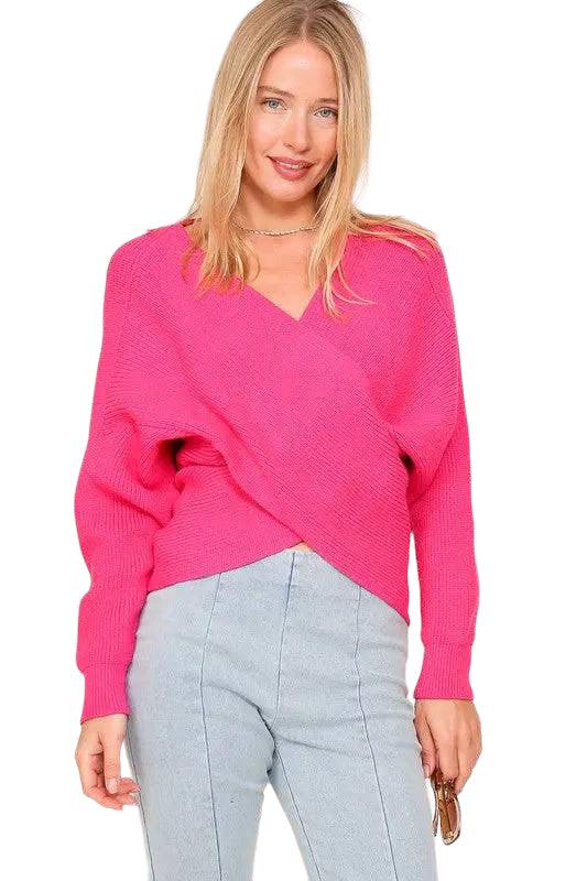 Cross over v neck cropped sweater Sweaters