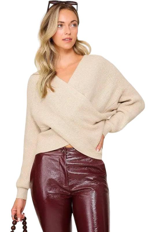 Cross over v neck cropped sweater Sweaters