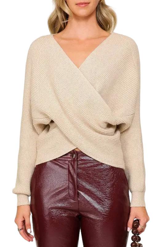 Cross over v neck cropped sweater Ecru L Sweaters