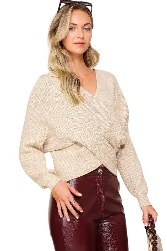 Cross over v neck cropped sweater Sweaters