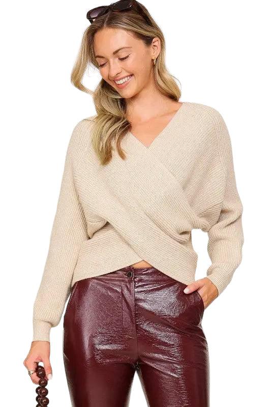 Cross over v neck cropped sweater Sweaters