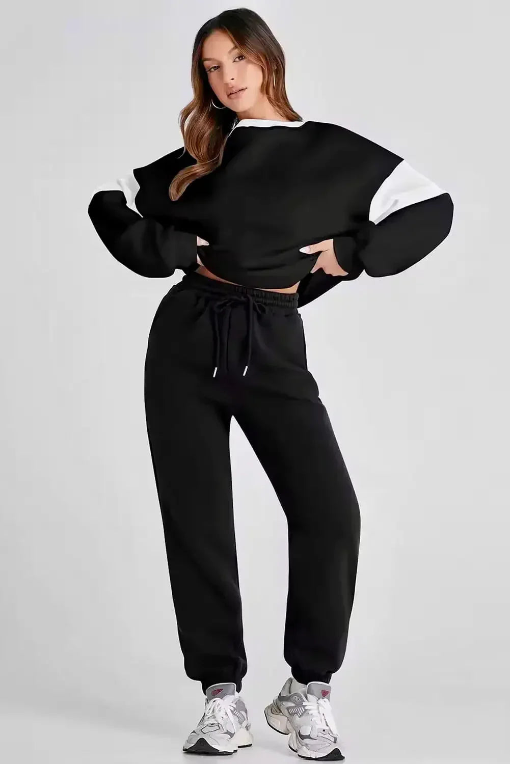 Drop Shoulder Loose Sweatshirt and Joggers Active Set - DAVERRI FASHIONS