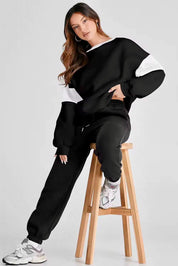 Drop Shoulder Loose Sweatshirt and Joggers Active Set | Loungewear Sets Daverri Fashions